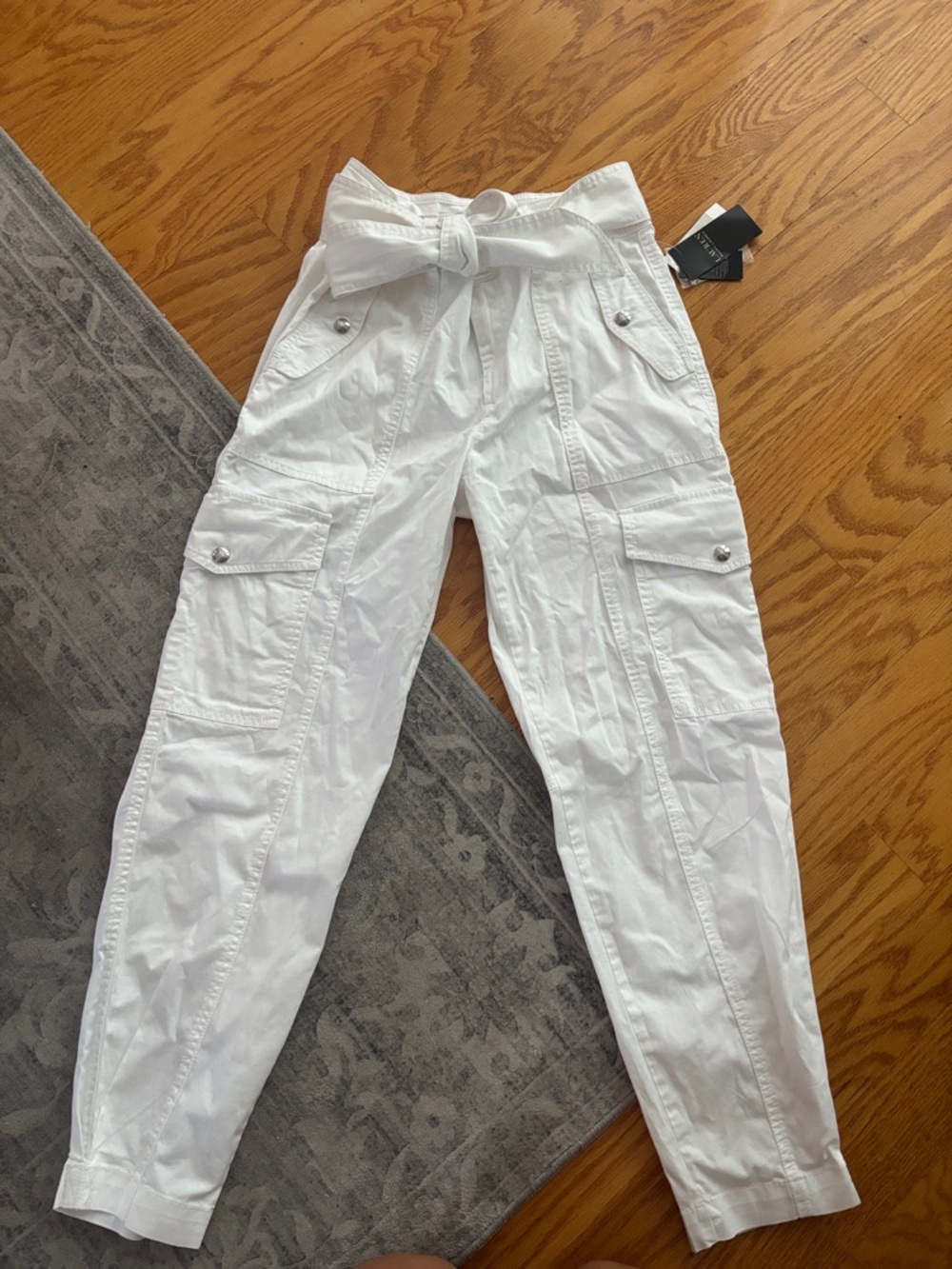 Ralph Lauren White Cargo Pants with Tag Detail